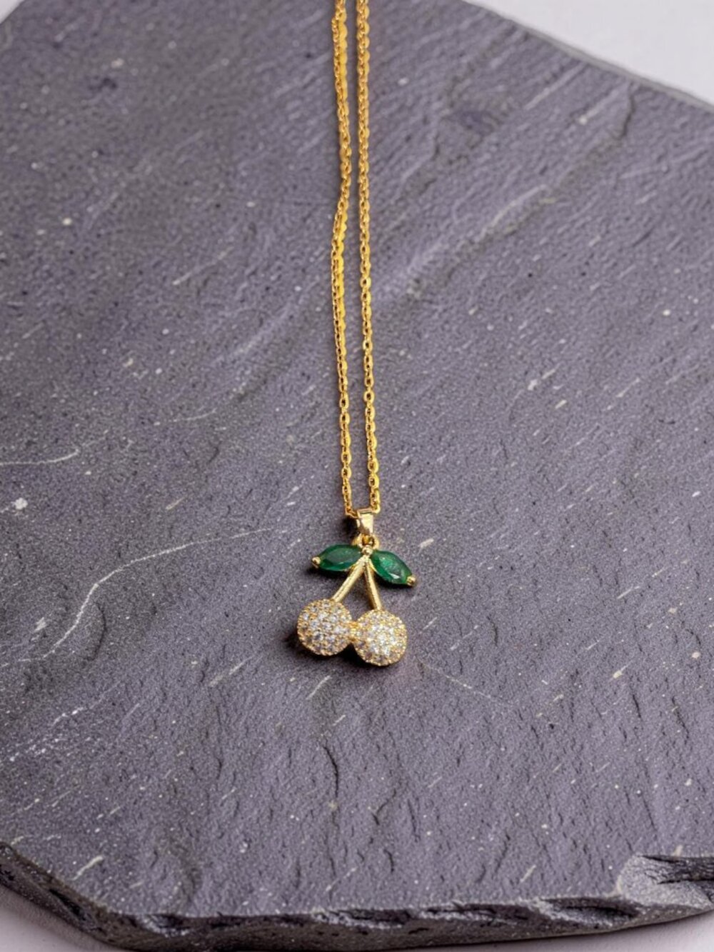 Golden Rhinestone Cherries Necklace~ 18  inches long